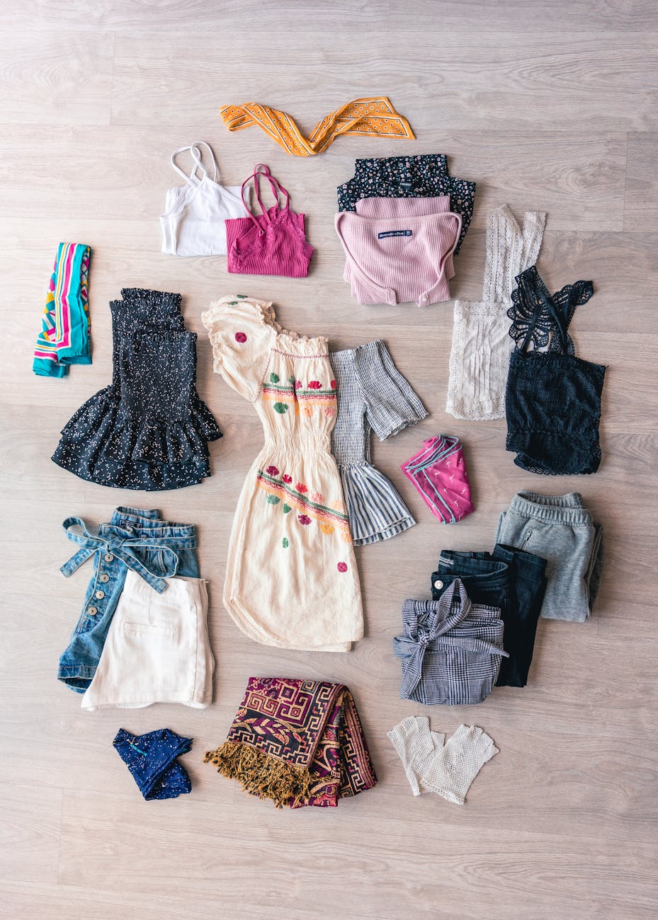 flat lay of clothes